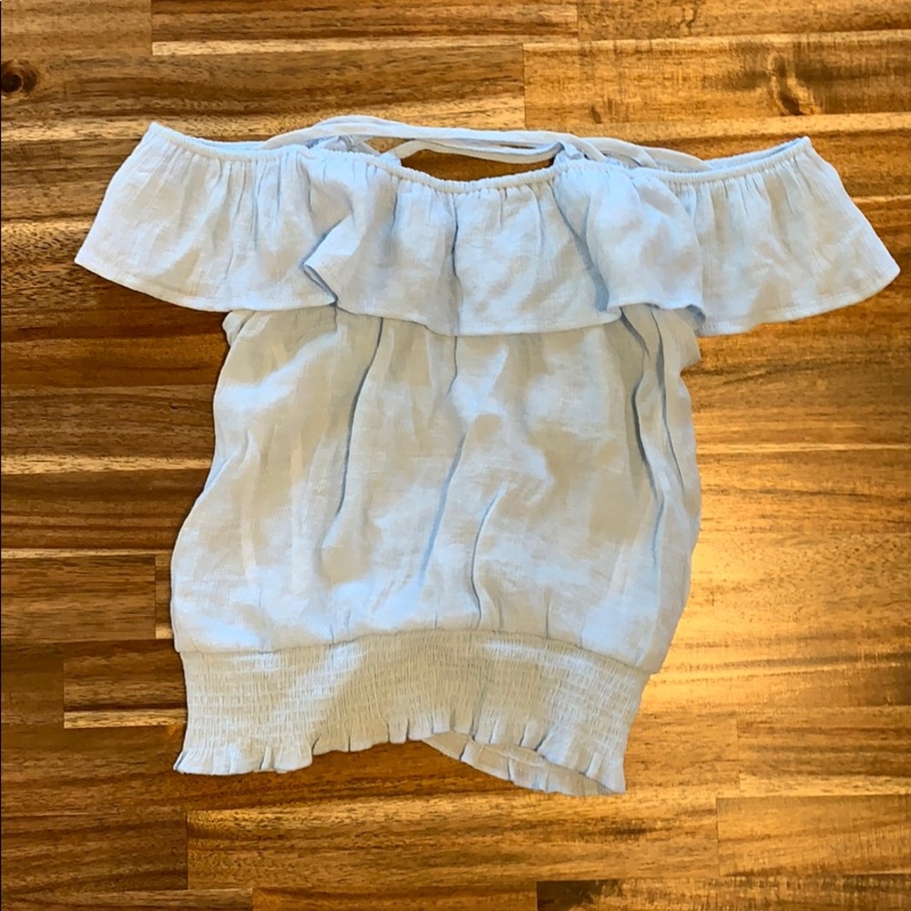 Mine Ruffle Sleeve Light Blue Sleeveless Top - Picture 5 of 5